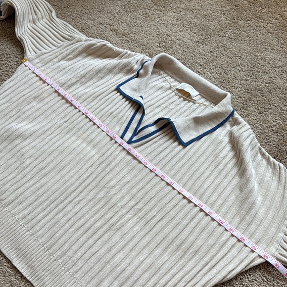 Anthropologie Sancia The Atalie Polo Ribbed Knit Oversized Cream/Blue Sweater - Picture 9 of 13